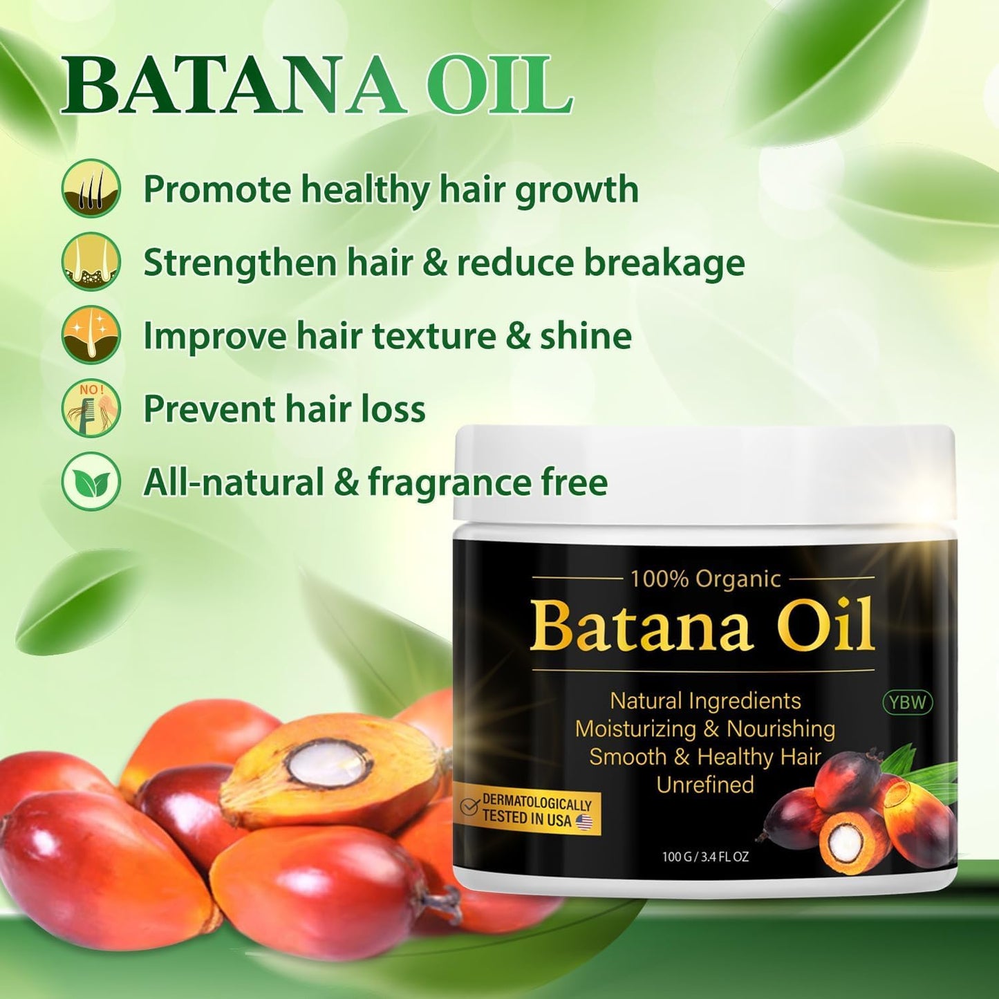 YBW 100% Natural Raw Batana Oil for Hair Growth, Dr. Sebi Hair Oil from Honduras, Prevent Hair Loss, Eliminates Split Ends for Men & Women