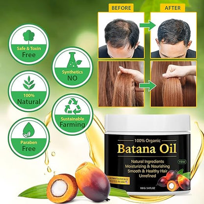 YBW 100% Natural Raw Batana Oil for Hair Growth, Dr. Sebi Hair Oil from Honduras, Prevent Hair Loss, Eliminates Split Ends for Men & Women